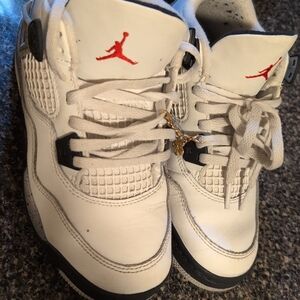 Jordan Kids White and Red Basketball Sneakers with Black Accents